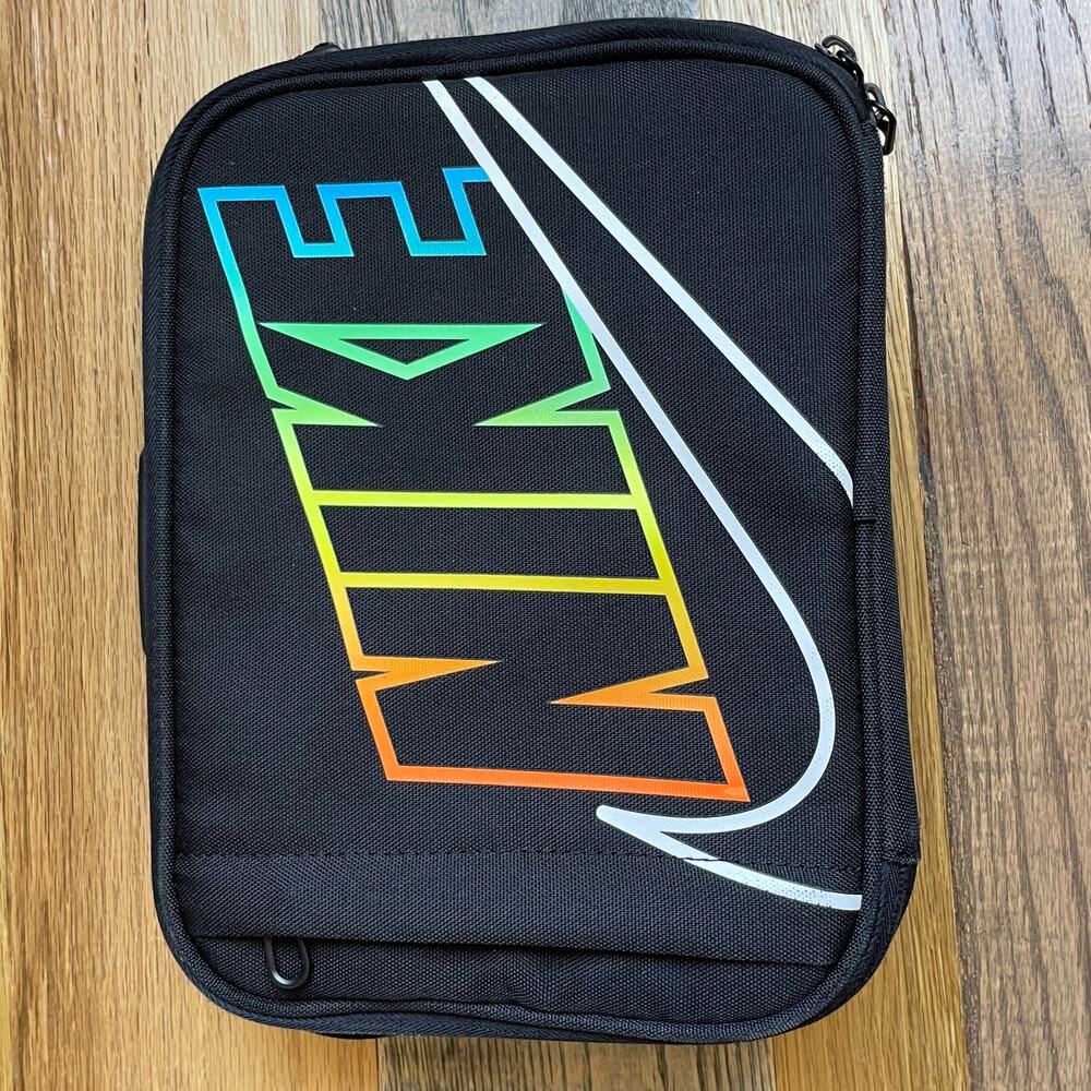 Nike Just Do It Lunch Box Bag Black Rainbow Swoosh Insulated Zip 10x8 - Picture 4 of 7